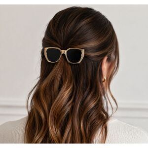 FYSH Sunglass Style Hair Barrette Clip Gold Tone Black Lens 3" Signature NWT